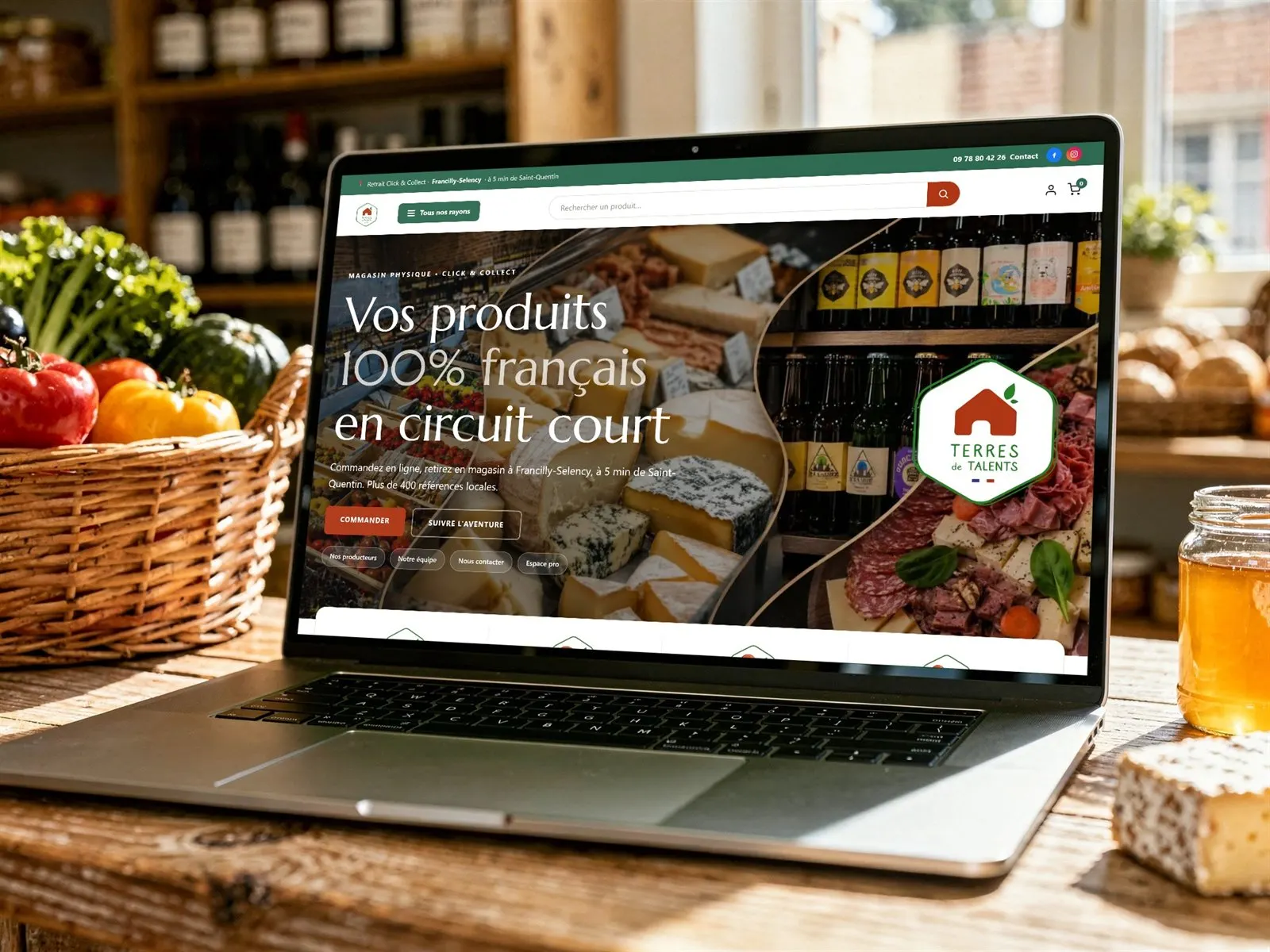 Site e-commerce de Terres de Talents, magasin de produits locaux près de Saint-Quentin, sur un ordinateur portable